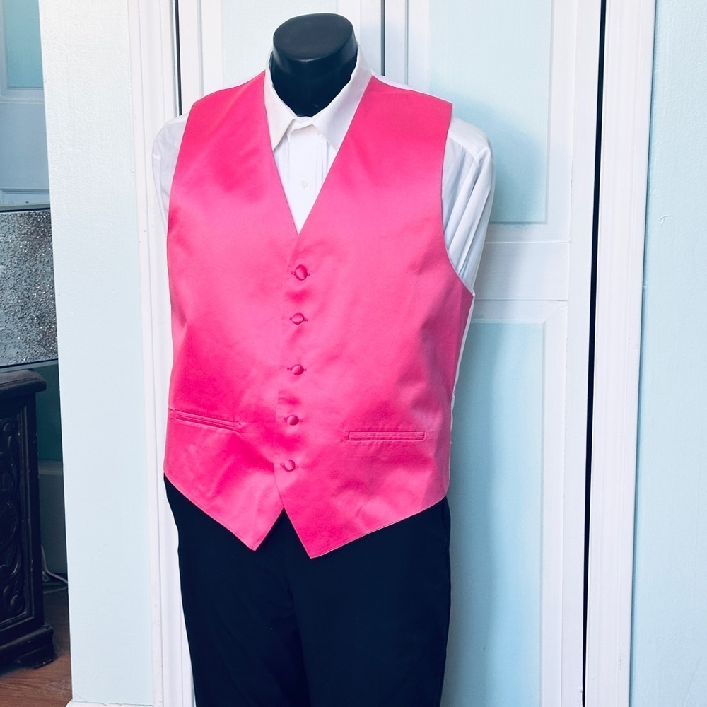 Bubblegum Hot Pink Fuchsia Satin Closed Back Vest Wedding Prom Men’s Small S